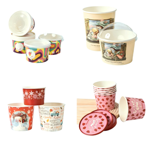 Gobelet à crème glacée en papier jetable personnalisé imprimé 4/6/8/12 oz <span class=keywords><strong>avec</strong></span> couvercle en papier en forme de dôme, vente en gros de gobelets à <span class=keywords><strong>yaourt</strong></span> glacé en papier jetable - Product Image 1