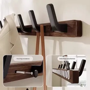 Porte-manteau mural sans perçage en bois massif, style moderne et simple, à trois rangées <span class=keywords><strong>de</strong></span> crochets, pour entrée, hall d'entrée, vestiaire - Product Image 2