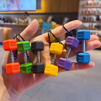 Porte-clés créatif en PVC 3D en forme de mini haltère noir, accessoire de sac à dos, équipement de fitness