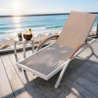 Chaise longue d'extérieur en aluminium avec dossier réglable, résistante aux intempéries, pour piscine, patio, jardin, cour arrière