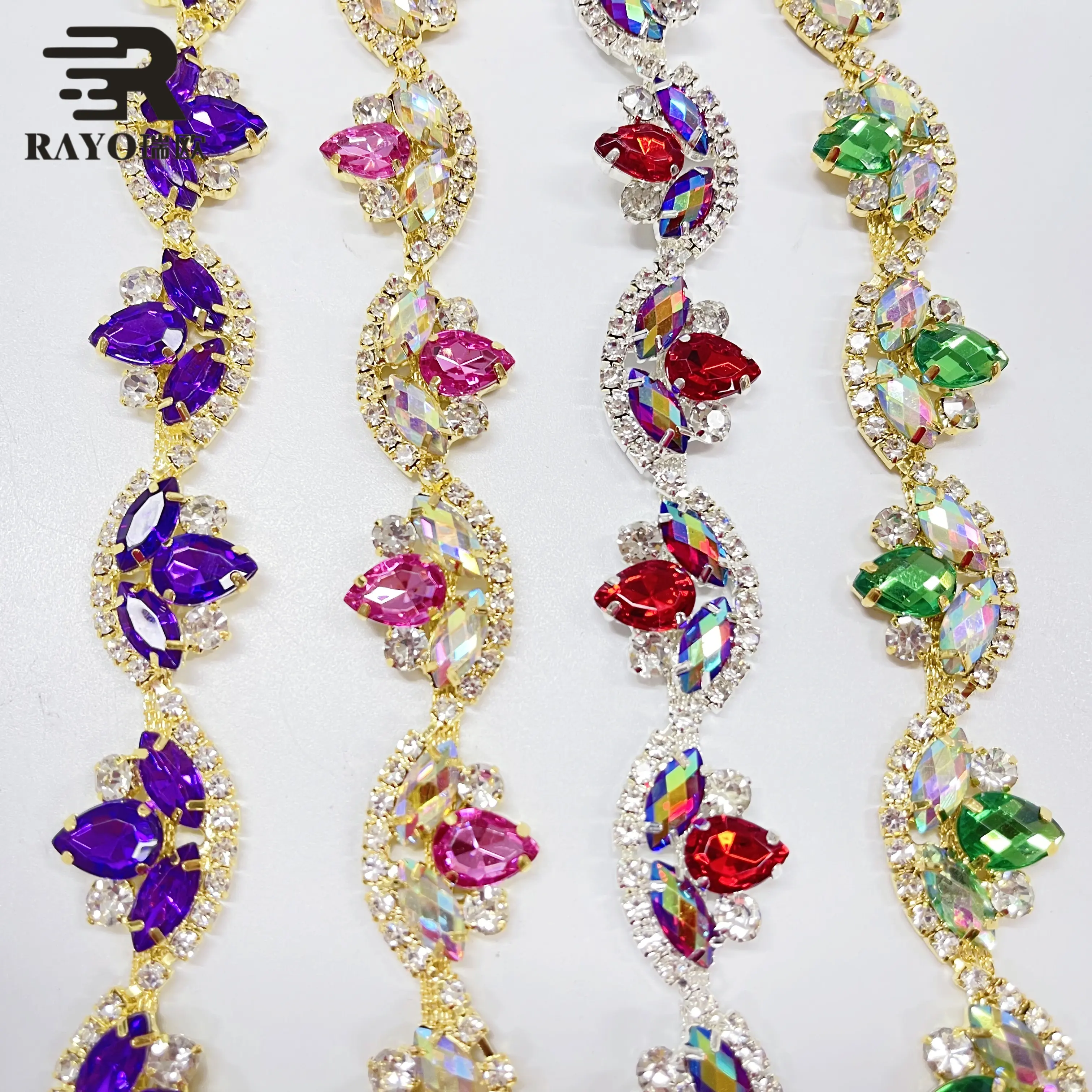 Factory Direct 2024 New Arrival Hot Sale In Europe Sapphire Lt Rose Purple Glass Material Rhinestones Trimming Use For Dress