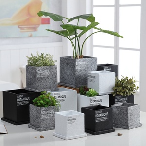 Jardinières créatives simples, grands pots à fleurs carrés <span class=keywords><strong>en</strong></span> ciment pour bonsaï avec trous et plateaux - Product Image 1