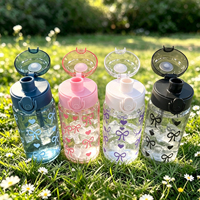 Bouteille d'eau transparente et givrée avec design nœud, pour adultes, mignonne, motivante, pour la gym, le sport et les voyages
