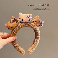 Bandeau en peluche léopard avec oreilles de chat de dessin animé, bandeau en acétate pour femmes, bandeau pour se laver le visage, bandeau pour le maquillage, nœud pour cheveux pour enfants