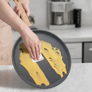 BOBIKUKE panci Crepe aluminium, batu Maifan tanpa lengket lapisan Tawa Pizza Pan dengan pegangan Bakelite warna kayu