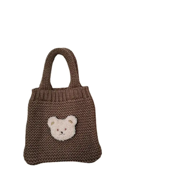 2022 New custom Color can be customized Korean bear knit mommy bags Hand-held knitwear bag for children