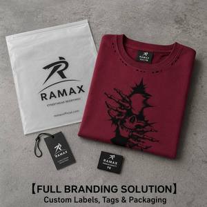 Camiseta Premium para <span class=keywords><strong>Hombre</strong></span>, 280 g/m², 100% Algodón, Color Borgoña, Corte Holgado, Estampado Gráfico de Esqueleto, Bordes Deshilachados, Ecológica - Product Image 3