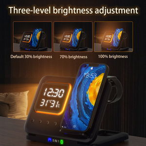 Xu Hướng Sản Phẩm 2025 New Arrivals 5 Trong 1 Không Dây 15W Nhanh Chóng Sạc Với Ánh Sáng Ban Đêm Nhiệt Độ Độ Ẩm Đồng Hồ Báo Thức Hiển Thị - Product Image 3