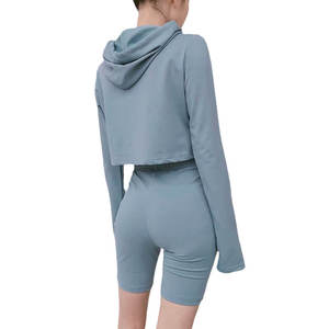 Ensemble en molleton bleu pour femme 2026 – <span class=keywords><strong>Sweat</strong></span> à capuche à manches longues et pantalon décontracté coupe régulière, deux pièces, couleur unie - Product Image 3