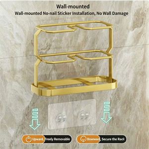 Support mural de luxe en métal doré pour couverts, égouttoir de cuisine avec plateau de drainage, organisateur de rangement de bureau sans perçage - Product Image 4