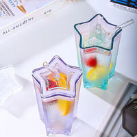 Coupe en verre pentagramme haute esthétique créative 300Ml d'épaisseur avec couvercle tasse tasse de paille