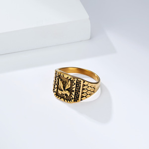 Bague en acier titane à motif d'aigle pour hommes, bijoux à la mode Punk, cadeau, Design géométrique, couleur or - Product Image 3