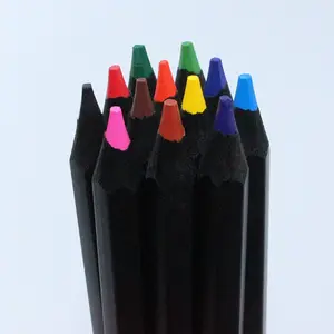 Pensil Warna Kustom 12 Buah Pensil Warna Alat Tulis Kayu Hitam Lapiz De Colores untuk Menggambar