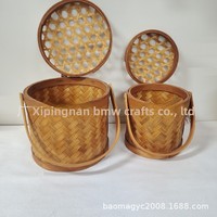 Panier de rangement alimentaire rond en bambou écologique de style chinois, emballage cadeau
