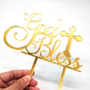 New Arrival Silver 'God Bless' Acrylic Cake Topper for Baby Shower <strong>Baptism</strong> Christening Party Wedding <strong>Decorations</strong> - Product Image 2