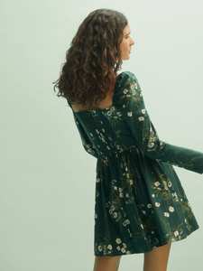 Produttori per abbigliamento doganale abito corto plissettato in cotone organico corpetto aderente stampa floreale manica lunga abiti di lusso donna - Product Image 3
