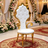 Chaise de trône royale de luxe en acier inoxydable doré, chaise de mariage rembourrée, chaise de banquet à dossier haut, chaise d'événement royal, mobilier d'hôtel