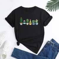 T-shirts décontractés pour femmes de haute qualité 140 g/m² Coupe ample Été Coton léger Col rond Imprimé cactus Logo Vente en gros