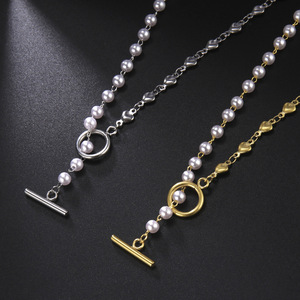 Nuove Collane <span class=keywords><strong>con</strong></span> Catene Sottili in Stile Europeo <span class=keywords><strong>e</strong></span> Americano, <span class=keywords><strong>Collana</strong></span> Trendy in Acciaio Inossidabile <span class=keywords><strong>con</strong></span> Cuore, <span class=keywords><strong>Catena</strong></span> di <span class=keywords><strong>Perle</strong></span> <span class=keywords><strong>e</strong></span> Chiusura a Gancio OT - Product Image 1