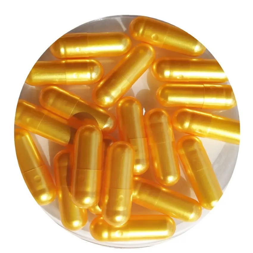 Желатиновые капсулы размера 00, 0, 1, 2, 3, пустые капсулы для лекарств с соединенными или разделенными цветными или натуральными золотыми жемчужинами