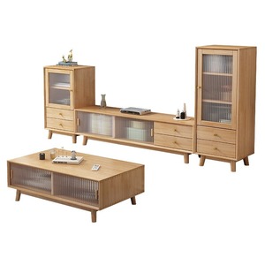 Nordic Style Tv Cabinet And <b>Coffee</b> <b>Table</b> Set Natural Wood Color Base Cabinet Simple Modern Living Room Storage Furniture - Product Image 5