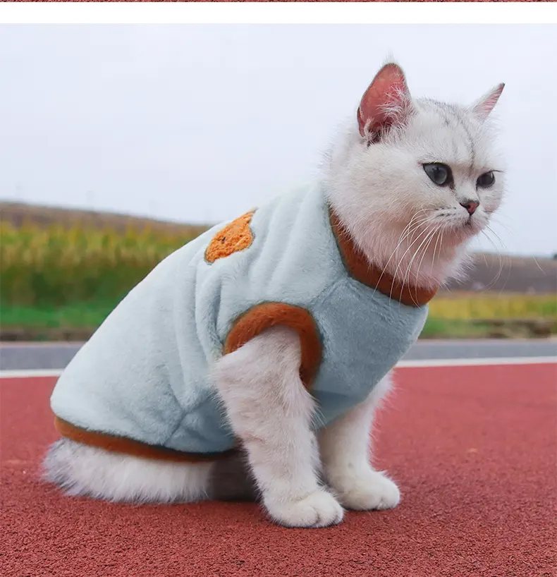 カスタマイズされたデザイナー綿100% の暖かい猫のベスト4シーズンのペット服猫のジャケット人工ウサギの髪の猫の服