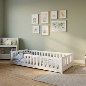 Kids Montessori Durable Pine Solid Modern <b>Floor</b> <b>Bed</b> with Fall Protection and Slatted <b>Frame</b>-Single <b>Bed</b> Shandong - Product Image 3