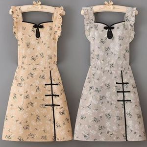 Chinese Style Floral Cotton Linen Apron Sleeveless Kitchen Cooking Anti Oil Stain Apron For Women - Product Image 1
