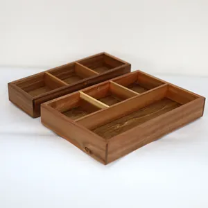 Wood Desktop Drawer Organizer Tray | Tea Bag Holder Tea Candy Basket | Sugar Bag Coffee Station Condiment Storage Box Set of 2