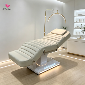 Table de massage moderne en cuir à base blanche Lit de spa électrique à 3 moteurs Lit de massage cosmétique avec lumières LED - Product Image 1