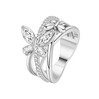Cincin Set Batu Berkilau Kupu-Kupu Cantik untuk Wanita, Cincin Perak Mewah Ringan nan Indah, Aksesoris Trendi Terlaris