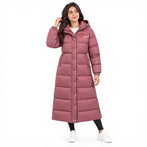 Abrigo Largo Acolchado con Capucha para Mujer, Chaqueta de Plumón Resistente al Viento para Invierno, Extra Larga, Color Rosa Malva - Product Image 1