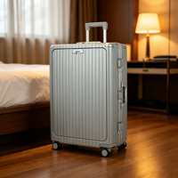Valise à ouverture frontale en PC argenté mat, roues silencieuses à 360 degrés, coque rigide, doublure en polyester de luxe, bagage de voyage d'affaires