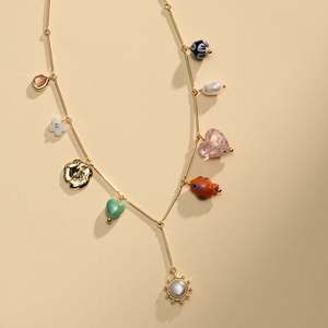 Joyería de acero inoxidable de verano dopamina colorida <span class=keywords><strong>vida</strong></span> marina pez pequeño Diy corazón perla flor encantos Collar chapado en oro - Product Image 4