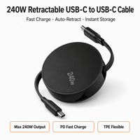 Kabel Pengisian Daya Cepat C-to-C 240W PD Tipe-C Retractable Dual-Head dengan Kemasan Kotak Warna Thermoplastic Elastomer