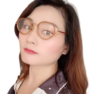 韓国ラウンドレトロメタル薄いアセテートリム光学メガネ卸売ブランドデザイナーカスタムロゴファッション女性ヴィンテージフレーム男性
