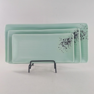 Assiette à dessert rectangulaire à rayures horizontales, impression effet porcelaine, mélamine plastique, style Japandi, écologique, gastronomique - Product Image 2