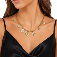 Collier vintage bohème plaqué or 18 carats avec multiples breloques pour femme, pendentif esthétique cœur et œil Nazar, chaîne à maillons, bijoux en alliage de zinc à superposer