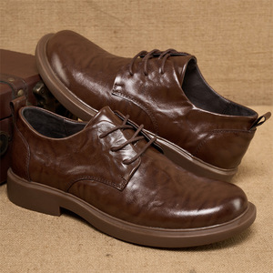 Chaussures habillées pour hommes en cuir véritable, bout rond, à lacets, respirantes, semelle en caoutchouc, idéales pour l'été et le bureau - Product Image 1