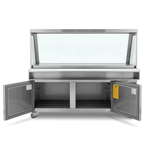 Table de préparation commerciale en acier inoxydable à 2 portes avec refroidissement par air pour salades, sandwichs et pizzas, réfrigérateur, vitrine en verre, protection anti-éclaboussures, 2 étagères - Product Image 3