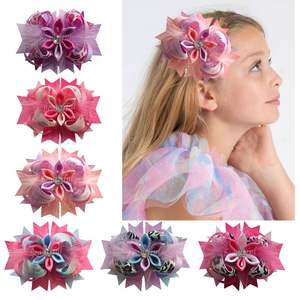 Barrette à <span class=keywords><strong>cheveux</strong></span> kanzashi de 4,5 pouces, barrette à <span class=keywords><strong>cheveux</strong></span> kanzashi en plumes avec fleur en strass, nœuds léopard pour filles, enfants, épingles à <span class=keywords><strong>cheveux</strong></span> d'hiver - Product Image 1