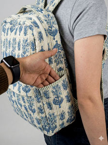 Sac à dos en coton matelassé imprimé à la main de haute qualité, motif floral ethnique indien, bohème, léger et portable pour le collège - Product Image 5