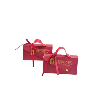 Romantic Wedding Favor Gift Bag <b>Red</b> <b>Paper</b> Small Bag With Ribbon Handle Gold Stamp Logo Magnetic Closure Luxury Packaging Bag - Product Image 1