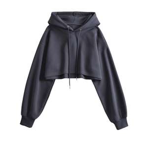 Ropa de mujer Logo Custom Street Wear Close Bottom Crop Top Jersey de algodón Crop Hoodie para mujer - Product Image 4