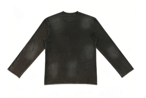 T-Shirt Street Gothic con Design Testuale Sfumato Blu, Lavaggio Nero, Manica Lunga, Streetwear Oversize, Maglietta da Uomo - Product Image 2