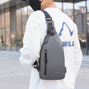 Chate Kairui Men's Chest Bag Black Solid Color Coating Material Fashionable Leisure Travel Single Shoulder Bag - Product Image 2