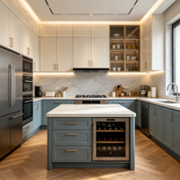 Ensemble de meubles de cuisine modulaires contemporains sur mesure de grande capacité avec éclairage LED intégré et îlot pour la maison