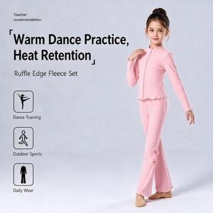 Girls Dance Fleece Set 2 Piece Workout Suit <b>Zip</b> <b>up</b> <b>Jacket</b> and Flare Pants for Yoga Training Fitdance D8055 - Product Image 1