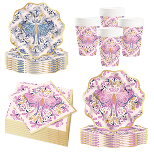 DAMAI Purple Butterfly Birthday Party Tableware Set Bug Birthday Party Supplies Set Plates Napkins Cup Tableware for 8 Guests - Product Image 4