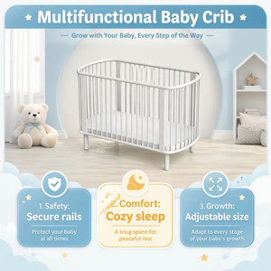 Lit bébé ovale en bois massif, multifonctionnel, réglable en hauteur, blanc, design moderne, pour hôpital, école, chambre à coucher - Product Image 4